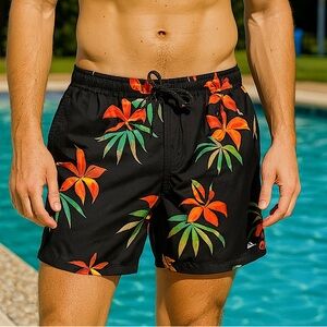 Quiksilver Tropical Floral Swim Trunks Mens Small Black Boardshorts Surf NWT NEW